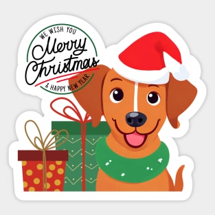 Cute Brown Dog We wish you  Merry Christmas & Happy New Year ,Brafdesign Sticker